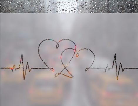 Serca z Linią EKG - folia na okno o efekcie mrożonego szkła