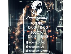 Naklejka na Drzwi z Godzinami Otwarcia do Salonu Fryzjerskiego lub Beauty - Elegancki Profil Kobiety