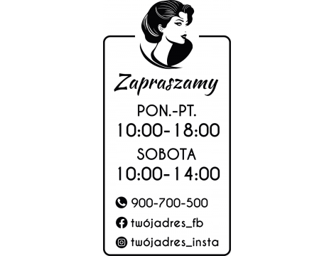 Naklejka na Drzwi z Godzinami Otwarcia do Salonu Fryzjerskiego lub Beauty - Elegancki Profil Kobiety - 2