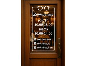 Naklejka na Drzwi z Godzinami Otwarcia dla Optyka - Okulary w Ramce