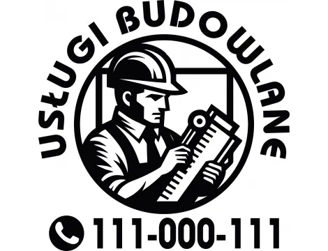 Naklejka reklamowa dla firmy budowlanej z grafiką inżyniera w kasku i numerem telefonu.