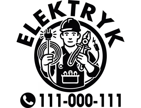 Trwała naklejka samoprzylepna dla elektryka, z ikoną montera trzymającego przewód i szczypce.