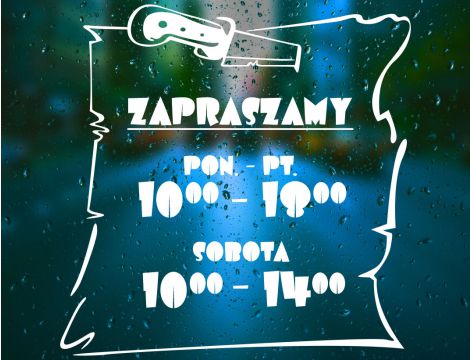 Naklejka na Drzwi z Godzinami Otwarcia do Sklepu - Kartka Przybita Nożem