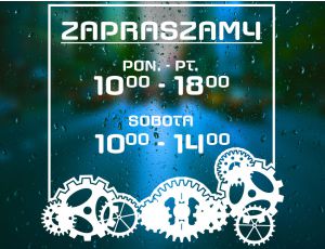 Naklejka na Drzwi z Godzinami Otwarcia dla Branży Technicznej - Zębatki i Mechanizmy