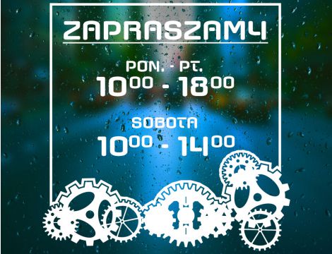 Naklejka na Drzwi z Godzinami Otwarcia dla Branży Technicznej - Zębatki i Mechanizmy